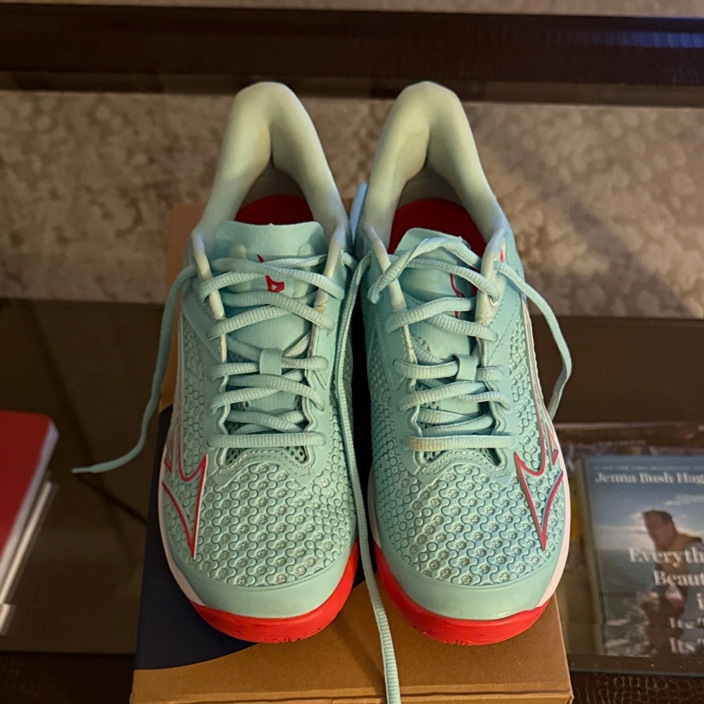 Mizuno Women's Athletic Shoes in Light Blue and Coral